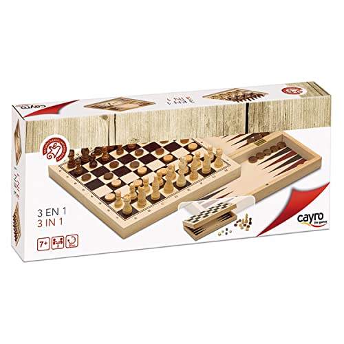Cayro – Schach, Dame und Backgammon – ab 7 Jahren – Holz – Dreifaches Lernbrettspiel für Kinder und Erwachsene – Klappbrett zur Aufbewahrung der Chips Cayro – Schach, Dame und Backgammon – ab 7 Jahren – Holz – Dreifaches Lernbrettspiel für Kinder und Erwachsene – Klappbrett zur Aufbewahrung der Chips von Cayro