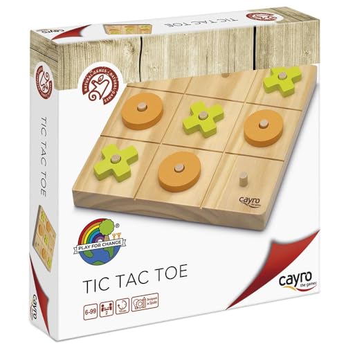 Cayro – Tic Tac Toe – ab 6 Jahren – Holzmodell – Brettspiel für Kinder und Erwachsene – dekorativ 3 in Einer Reihe – grüne und orange Chips – 2 Spieler von Cayro