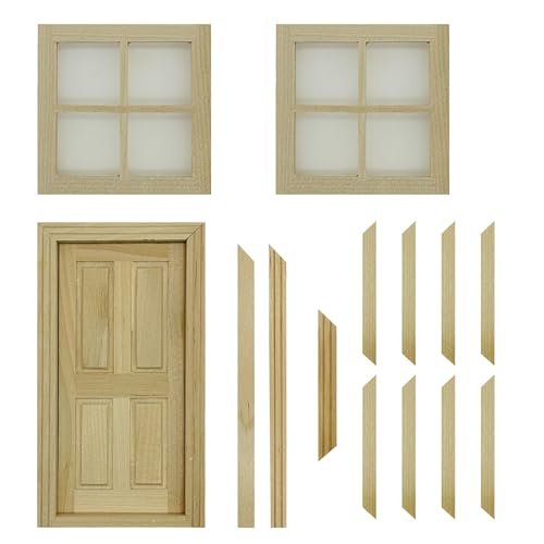 Cayway 2 Stück Puppen Haus Miniatur Fenster,1 Stück Miniatur Holztür, 2 Stück Holz 4 Scheiben Fenster Fensterrahmen DIY Zubehör Cayway 2 Stück Puppen Haus Miniatur Fenster,1 Stück Miniatur Holztür, 2 Stück Holz 4 Scheiben Fenster Fensterrahmen DIY Zubehör von Cayway