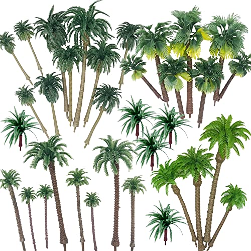 Cayway 34 Stück Modellbau Bäume Miniatur Palme Kunststoff, 4.2~17CM Mini Palme Kokosnuss Kunststoff für DIY Landschaft Gartendeko, Modelllandschaft von Cayway