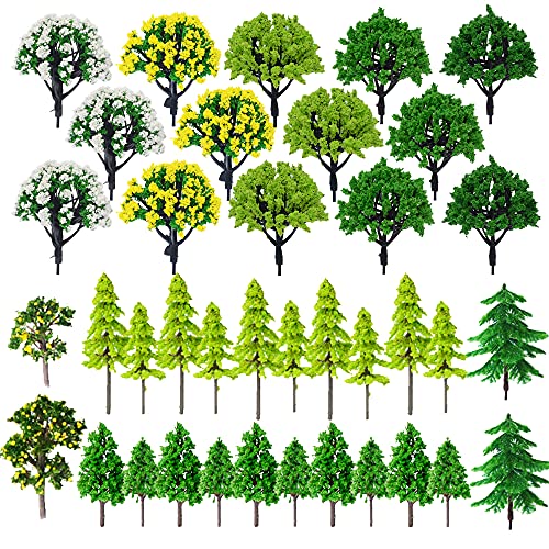 Cayway 44 Stück Modellbau Bäume Mixed Bäume Modellbau, 3~8CM Mixed Bunt Modell Baum Zug Bäume Kunststoff Modell Bäume für DIY Landschaft Gartendeko, Modelllandschaft von Cayway