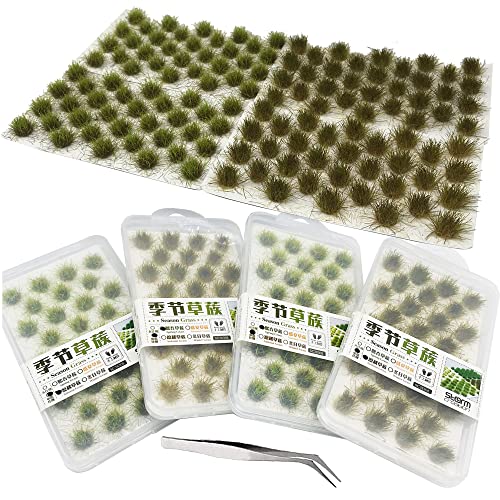 Cayway 128 Stück Static Grass Tuft Selbstklebende Statische Grass Statisches Grasbüschel, Gefälschtes Moosgras und Pinzette für Miniatur Tabletop Spiele Modelleisenbahn Geländebau von Cayway