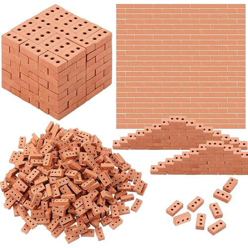 Cayway Mini Simulation Ziegel, Mini Scale Ziegel Miniatur Ziegelsteine für Gartenzubehör, Landschaftsbau (360 PCS Rechteckig, Rot mit Löchern) von Cayway