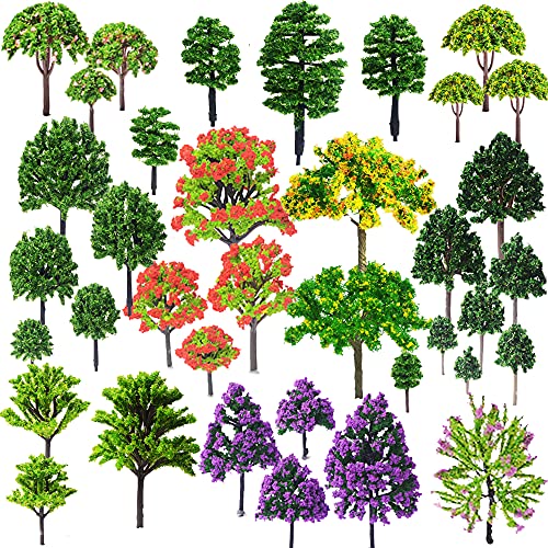 Cayway Miniatur-Bäume, gemischte Farben, Bäume für Modellbahn-Landschaften, künstliche Bäume für Modellbau, Modelllandschaft ohne Basis, für Bastelarbeiten, 53 Stück von Cayway