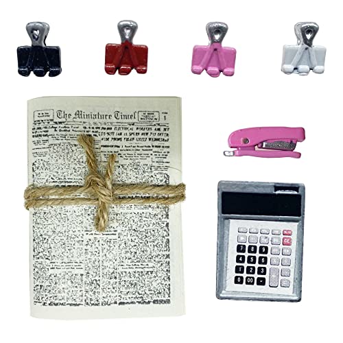 Cayway Miniatur Puppenhaus Zubehör Mini Schulbedarf Miniatur Puppenhaus Miniatur Zeitung Mini Clips Miniatur Rechner für DIY Dekor Puppe Schule Spielset von Cayway