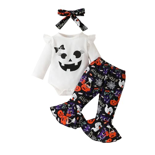 Caziffer Halloween-Kostüm für Babys, Mädchen, Halloween-Kostüm, Kürbis, Strampler + Hose, Kostüm, Baby, Mädchen, Halloween, 0-18 Monate, weiß, 3-6 Monate von Caziffer
