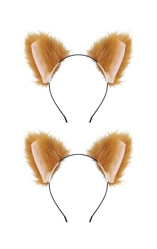 2 Stücke Plüsch Katzenohren Haarreif Furry Animal Ears Kostüm Zubehör,Fox Costume, Fox Ears Headband, Cat Ears, Hair Band von Cazqgoy