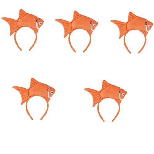 Animal Headgear Plush Fish Headband,Cartoon Headband Shark Headbands (Orange,5) von Cazqgoy
