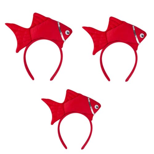 Animal Headgear Plush Fish Headband,Cartoon Headband Shark Headbands (Rot,3) von Cazqgoy