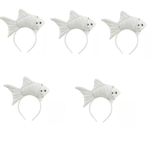 Animal Headgear Plush Fish Headband,Cartoon Headband Shark Headbands (Weiß,5) von Cazqgoy