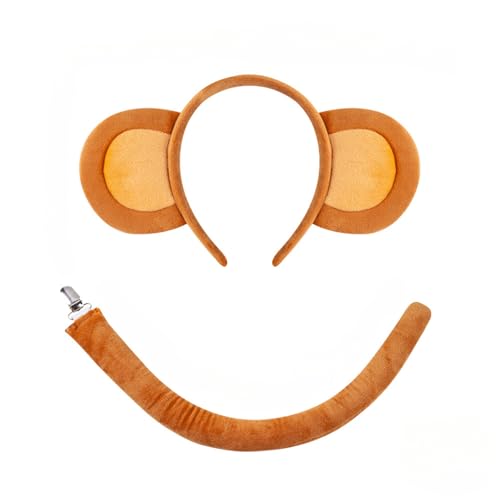 Animal Monkey Costume Set, Monkey Costume, Animal Costume Set, Monkey Ears Headband and Monkey Tail, Birthday Party Accessories, Halloween Costume, Masquerade Party, Roles Play (Yellowish brown) von Cazqgoy