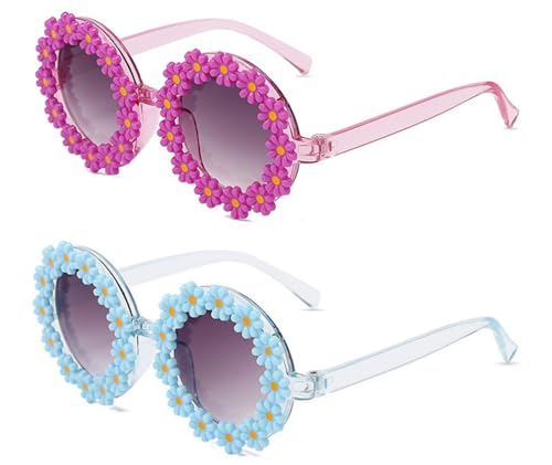 Cazqgoy 2 Pairs Flower Sunglasses,Flower Round Sunglasses,Flower Sunglasses,Party Glasses Round,Hippie Sunglasses (Blau und Violett) von Cazqgoy