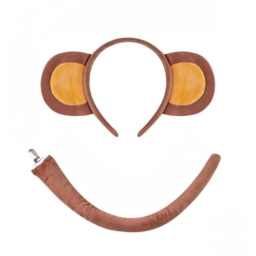 Cazqgoy Animal Monkey Costume Set, Monkey Costume, Animal Costume Set, Monkey Ears Headband and Monkey Tail, Birthday Party Accessories, Halloween Costume, Masquerade Party, Roles Play (Dark brown) von Cazqgoy