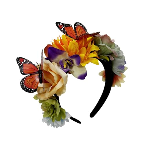 Cazqgoy Day of the Dead Hair Accessories, Floral Headpiece for Women, Flower Wreath,Festival Flower Headband for Female Death Fancy Dress Costume Headwear (Gelb) von Cazqgoy