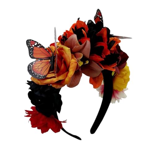 Cazqgoy Day of the Dead Hair Accessories, Floral Headpiece for Women, Flower Wreath,Festival Flower Headband for Female Death Fancy Dress Costume Headwear (Orange) von Cazqgoy