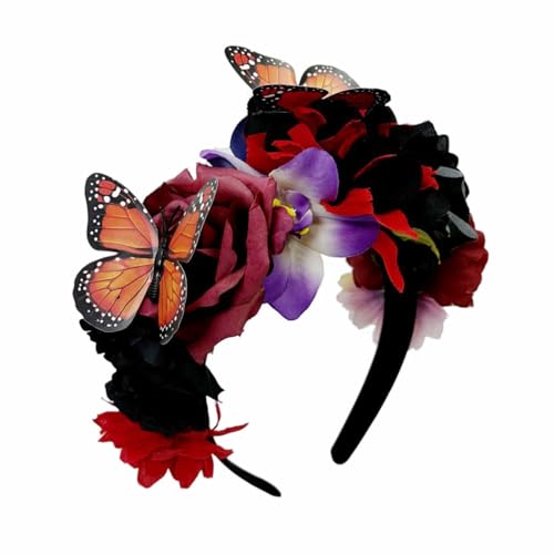 Cazqgoy Day of the Dead Hair Accessories, Floral Headpiece for Women, Flower Wreath,Festival Flower Headband for Female Death Fancy Dress Costume Headwear (Rot) von Cazqgoy