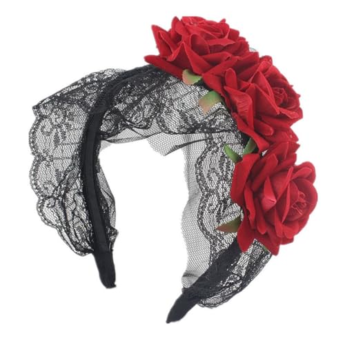 Cazqgoy Halloween Hair Accessories, Rose Headband, Flowers Headpiece for Halloween Costume, Artificial Flower Headband (Rot) von Cazqgoy