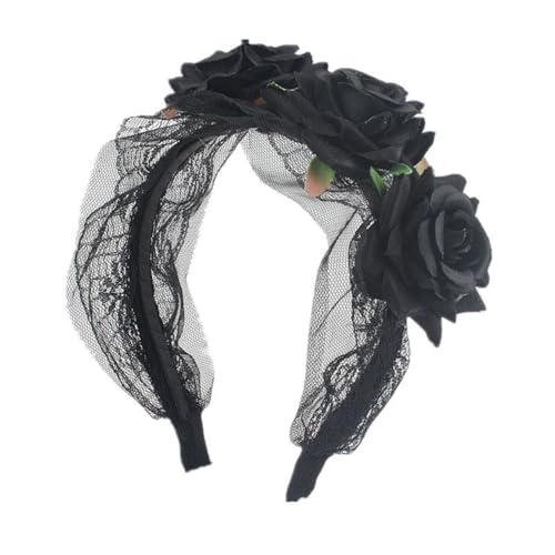 Cazqgoy Halloween Hair Accessories, Rose Headband, Flowers Headpiece for Halloween Costume, Artificial Flower Headband (Schwarz) von Cazqgoy