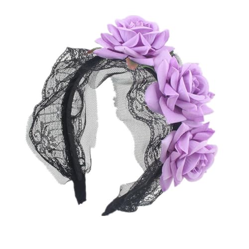 Cazqgoy Halloween Hair Accessories, Rose Headband, Flowers Headpiece for Halloween Costume, Artificial Flower Headband (Violett) von Cazqgoy