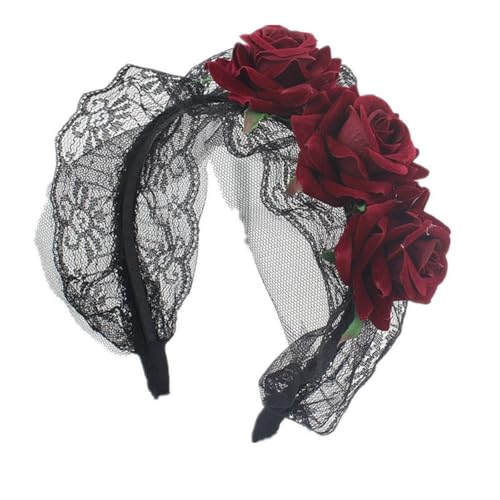 Cazqgoy Halloween Hair Accessories, Rose Headband, Flowers Headpiece for Halloween Costume, Artificial Flower Headband (Wein Rot) von Cazqgoy
