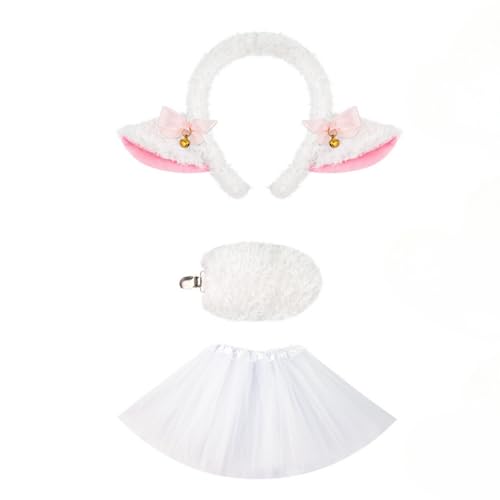 Cazqgoy Tier Lamm Kostüm Set,Schaf-Rollenspiel-Kostüm-Set, Schaf, Stirnband, Schwanz, Rock für Kindergeburtstag, Halloween, Tier, Lamm, Cosplay-Zubehör (Weiß) von Cazqgoy
