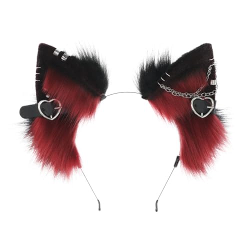 Haarreif mit Katzenohren, pelzige Ohren, Kopfbedeckung mit Metallherz und Kette, Tierohren, Haarband für Cosplay-Kostüm, Rot Haarreif mit Katzenohren, pelzige Ohren, Kopfbedeckung mit Metallherz und Kette, Tierohren, Haarband für Cosplay-Kostüm, Rot von Cazqgoy