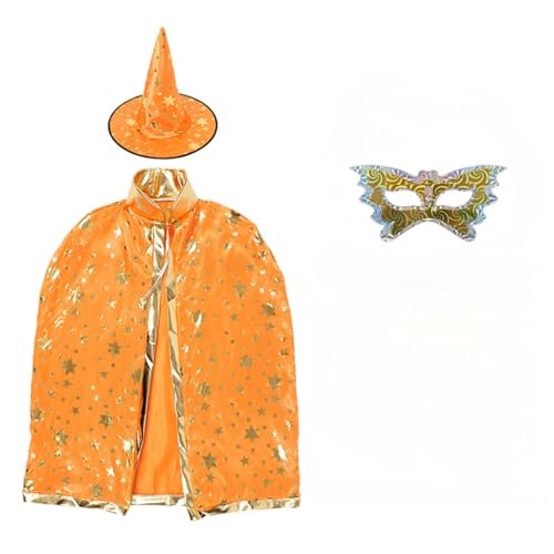 Halloween Cape, Halloween Wizard Costume,Wizard Cape Witch Cape with Hat Costume Witch Hat Fancy Dress Costume (Gelb,140-180cm) von Cazqgoy