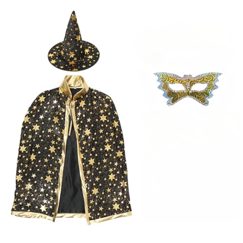 Halloween Cape, Halloween Wizard Costume,Wizard Cape Witch Cape with Hat Costume Witch Hat Fancy Dress Costume (Grün,140-180cm) von Cazqgoy