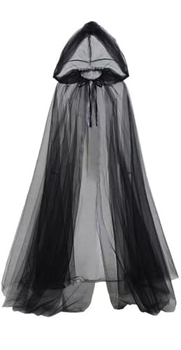 Halloween Costume Cape,Tulle Cape Wedding Coat with Hood Women Wedding Tulle Cape,Transparent Cape with Hood (Black) von Cazqgoy