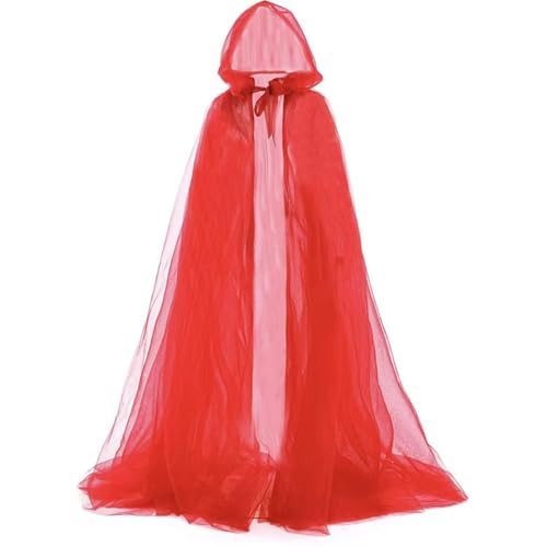 Halloween Costume Cape,Tulle Cape Wedding Coat with Hood Women Wedding Tulle Cape,Transparent Cape with Hood (Red) von Cazqgoy