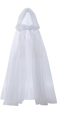 Halloween Costume Cape,Tulle Cape Wedding Coat with Hood Women Wedding Tulle Cape,Transparent Cape with Hood (White) von Cazqgoy