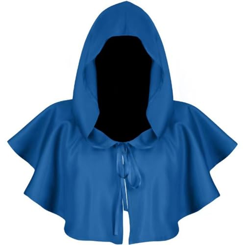 Halloween Hooded Short Cape Unisex Medieval Short Hood Hooded Coat, Cosplay, Hooded Poncho, Christmas, Carnival, Party, Accessories, Props, Unisex, One Size (Blau) von Cazqgoy
