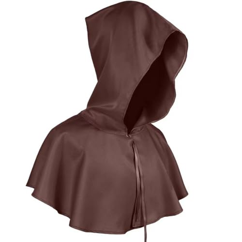 Halloween Hooded Short Cape Unisex Medieval Short Hood Hooded Coat, Cosplay, Hooded Poncho, Christmas, Carnival, Party, Accessories, Props, Unisex, One Size (Kaffeefarbe) von Cazqgoy