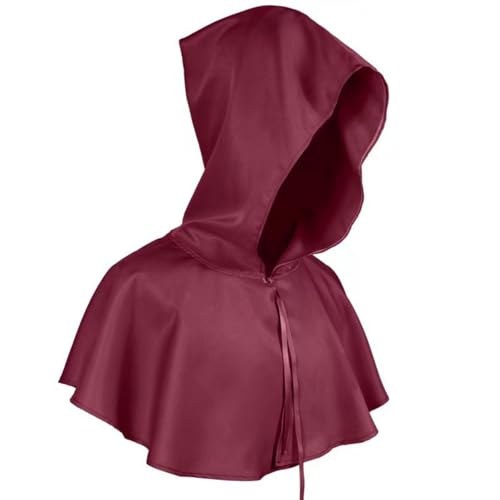 Halloween Hooded Short Cape Unisex Medieval Short Hood Hooded Coat, Cosplay, Hooded Poncho, Christmas, Carnival, Party, Accessories, Props, Unisex, One Size (Rot) von Cazqgoy
