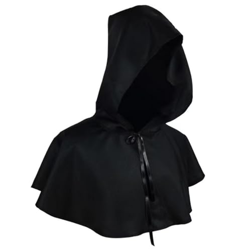 Halloween Hooded Short Cape Unisex Medieval Short Hood Hooded Coat, Cosplay, Hooded Poncho, Christmas, Carnival, Party, Accessories, Props, Unisex, One Size (Schwarz) von Cazqgoy