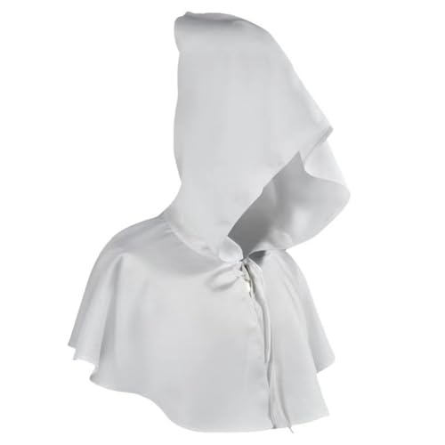 Halloween Hooded Short Cape Unisex Medieval Short Hood Hooded Coat, Cosplay, Hooded Poncho, Christmas, Carnival, Party, Accessories, Props, Unisex, One Size (Weiß) von Cazqgoy