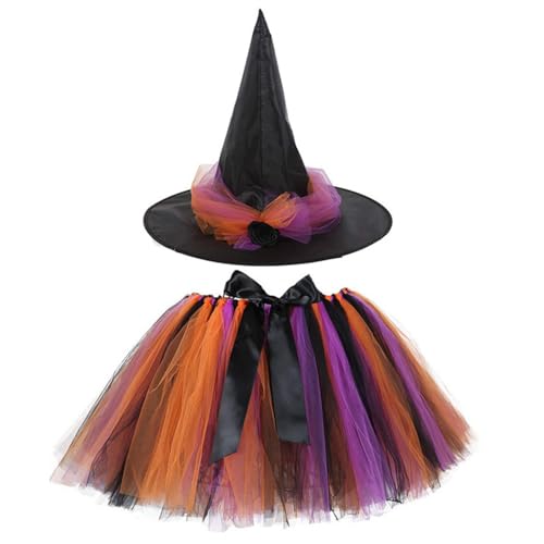 Halloween Kostüm Hexe Set, Zauberer Halloween Kostüme für Mädchen, Cosplay kostüm, Witch Costume Girl für Faschingskostüme Karneval Kostüm (Orange) von Cazqgoy