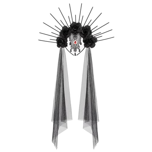 Halloween Veil Headband Crown Gothic Black Rose Veil Headband Cosplay Halloween Party Props Halloween Veil Headband Crown Gothic Black Rose Veil Headband Cosplay Halloween Party Props von Cazqgoy