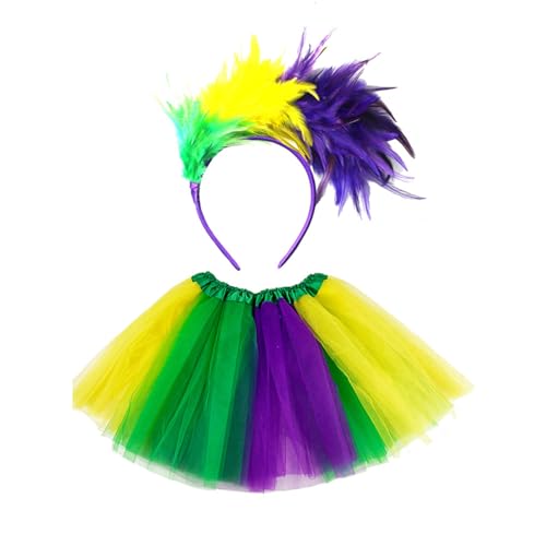 Women's Rainbow Tulle Skirt with Straps, Colourful Feather Headband Carnival Costume Tulle Rainbow Costume for Carnival Parties Stage Performance (Purple) von Cazqgoy