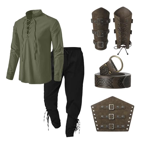 Ccipotatoo 5 Stück Renaissance Kostüm Herren Set Wikinger Kostüm mit Piratenhemd Herren Hose Gürtel Handgelenkschlaufe Mittelalter Kleidung Männer Halloween Karneval Cosplay Kostüme (Armeegrün, L) Ccipotatoo 5 Stück Renaissance Kostüm Herren Set Wikinger Kostüm mit Piratenhemd Herren Hose Gürtel Handgelenkschlaufe Mittelalter Kleidung Männer Halloween Karneval Cosplay Kostüme (Armeegrün, L) von Ccipotatoo