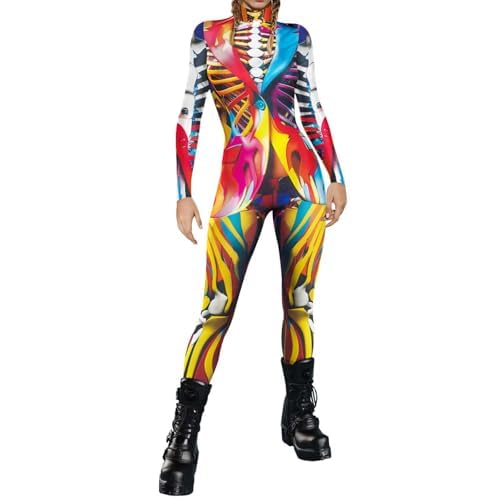 Ccipotatoo Damen Skelett Anzug Cosplay Roboter Kostüm Halloween Kostüm Damen Stretch Overall 3D Druck Ganzkörper Frauen Bodysuit Karneval Kleidung Erwachsene (XXL) von Ccipotatoo