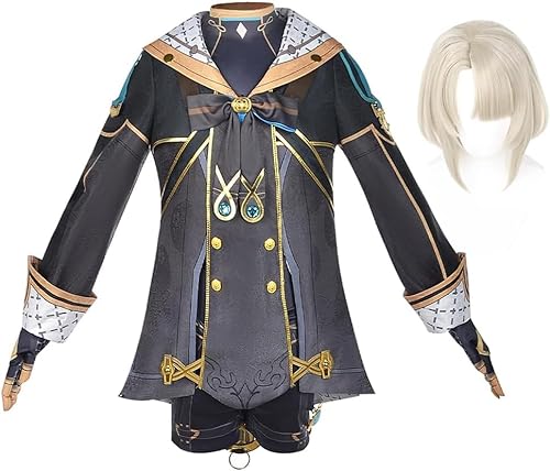 Ccipotatoo Kaveh/Freminet/Albedo Cosplay Kostüm Set Gaming Peripheriegeräte Anime Cosplay Halloween Outfit Herren Karneval Party Anime Kleidung für Adul (Freminet + Perücke, XXL) von Ccipotatoo