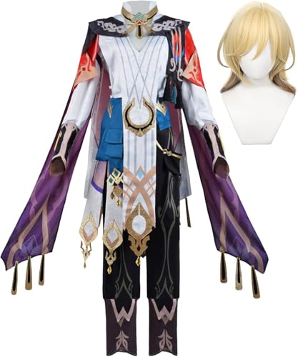 Ccipotatoo Kaveh/Freminet/Albedo Cosplay Kostüm Set Gaming Peripheriegeräte Anime Cosplay Halloween Outfit Herren Karneval Party Anime Kleidung für Adul (Kaveh + Perücke, M) von Ccipotatoo