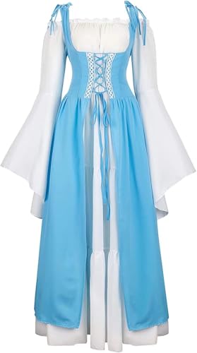 Ccipotatoo Renaissance Kostüm Damen Mittelalter Irisch Viktorianisches Kleid Vintage Halloween Plus Size (Hellblau, 7XL) von Ccipotatoo