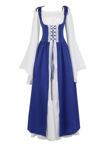 Ccipotatoo Renaissance Kostüm Damen Mittelalter Kleid Irisch Viktorianisch Vintage Halloween Kleid Übergrößen Kleid (Blau, 3XL) von Ccipotatoo