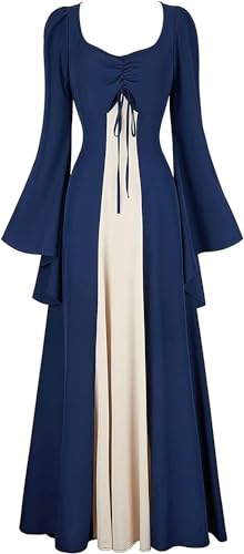 Ccipotatoo Renaissance-Kostüm für Damen, mittelalterliches Kleid, irisch, luxuriös, viktorianisch, Vintage, Halloween (Marineblaubeige, M) von Ccipotatoo