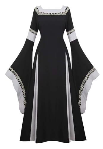Ccipotatoo Renaissance-Kostüm für Damen, mittelalterliches Kleid, irisch, luxuriös, viktorianisch, Vintage, Halloween (Schwarz, M) von Ccipotatoo