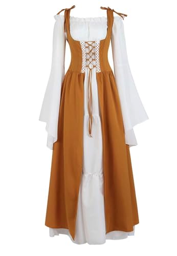 Ccipotatoo Renaissance-Kostüm für Damen, mittelalterliches Kleid, irisch, viktorianisch, Vintage, Halloween, Übergröße (Gelb, XXL) von Ccipotatoo