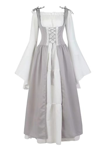 Ccipotatoo Renaissance-Kostüm für Damen, mittelalterliches Kleid, irisch, viktorianisch, Vintage, Halloween, Übergröße (Grau, Größe 7XL) von Ccipotatoo