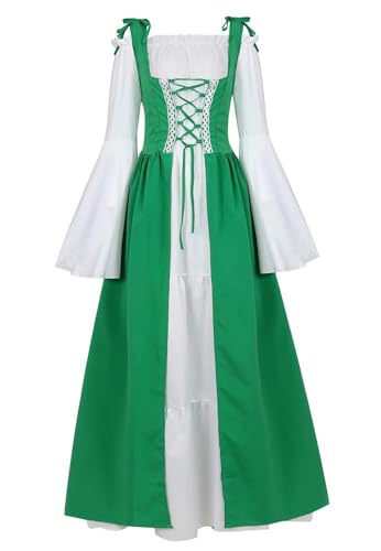 Ccipotatoo Renaissance-Kostüm für Damen, mittelalterliches Kleid, irisch, viktorianisch, Vintage, Halloween, Übergröße (Grün, XS) von Ccipotatoo